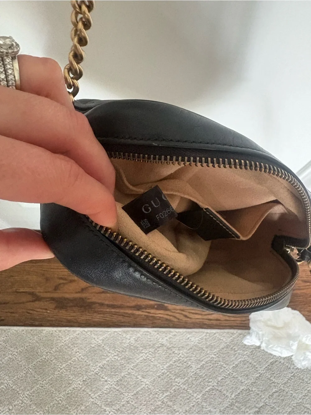 Gucci Calfskin Matelasse Mini GG Marmont Chain Shoulder Bag Black